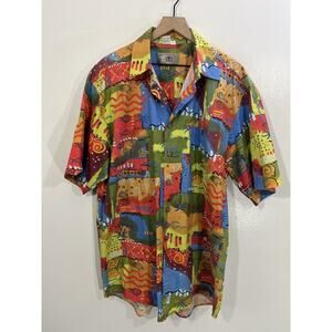 Vtg The Territory Ahead Shirt XL Abstract Hawaiian Polynesian Tribal 90s Fishing